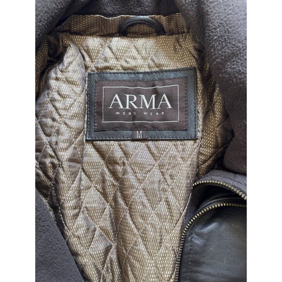 Arma Mens Black Leather Jacket With Quilted Lining & Zip Closure Size M - Picture 2 of 6